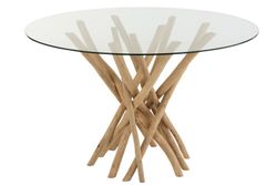 Mesa de Jantar TECK com Ramos e Vidro Natural/Transparente, Ø120x75 cm