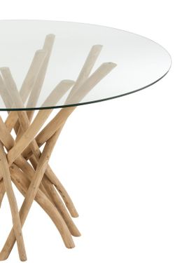 Mesa de Jantar TECK com Ramos e Vidro Natural/Transparente, Ø120x75 cm