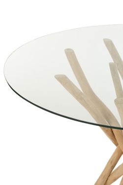 Mesa de Jantar TECK com Ramos e Vidro Natural/Transparente, Ø120x75 cm