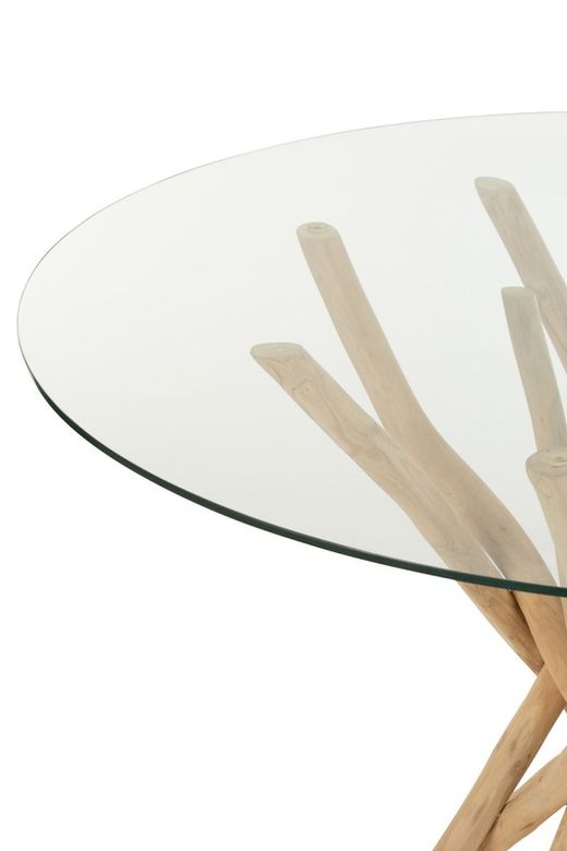 Mesa de Jantar TECK com Ramos e Vidro Natural/Transparente, Ø120x75 cm