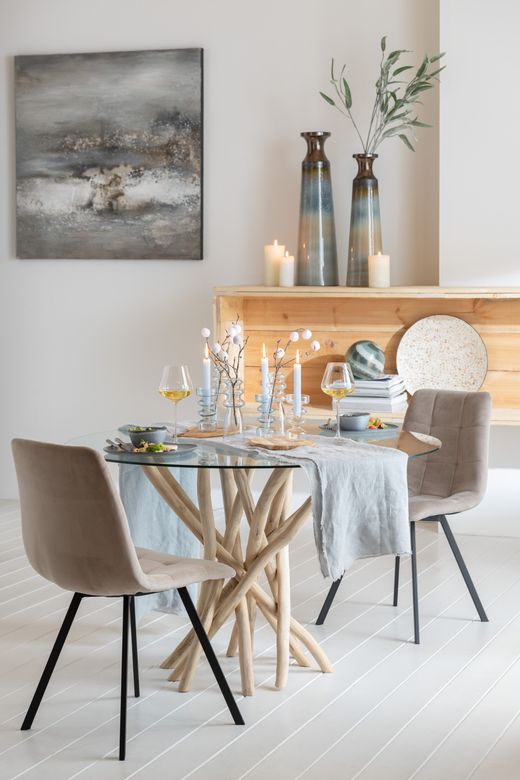 Mesa de Jantar TECK com Ramos e Vidro Natural/Transparente, Ø120x75 cm