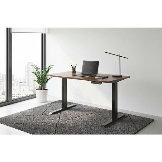 Mesa de escritorio elevable motorizada de madera y metal en color nogal y negro, 120 x 60 x 70 - 118 cm | New