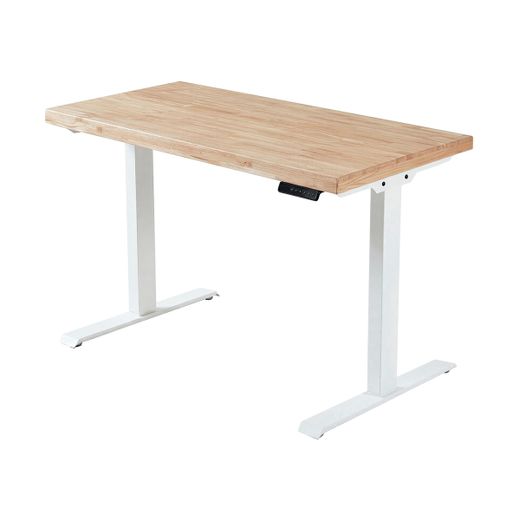 Mesa de escritorio elevable motorizada de madera y metal en roble nordish y blanco, 140 x 70 x 76 - 120 cm | Stand