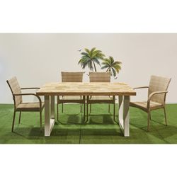 Outdoor-Tisch aus Holz und Metall in Natur und Weiß, 160 x 100 x 76 cm | Outdoor-Loft