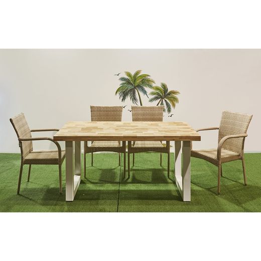 Outdoor-Tisch aus Holz und Metall in Natur und Weiß, 160 x 100 x 76 cm | Outdoor-Loft