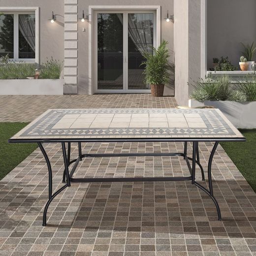 Steel and Mosaic Garden Table 160x90x73 cm