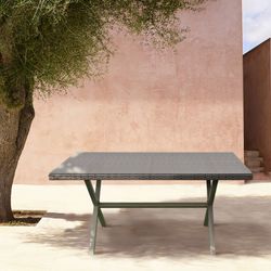 Tavolo da giardino in acciaio e rattan sintetico 160x90x73 cm grigio con vetro