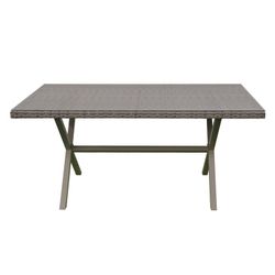 Tavolo da giardino in acciaio e rattan sintetico 160x90x73 cm grigio con vetro