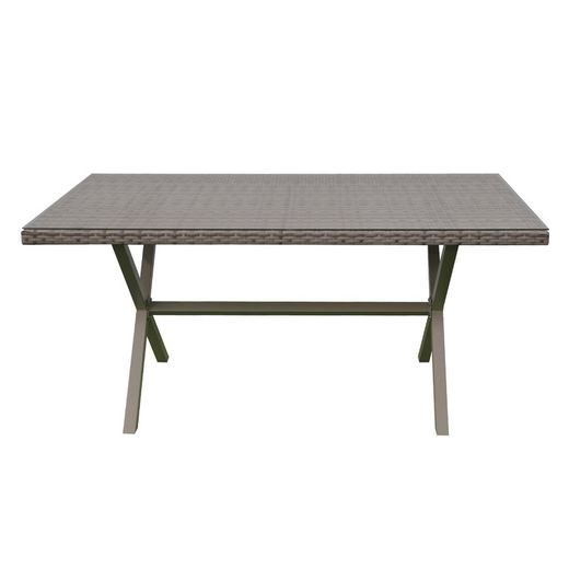 Tuintafel staal en kunststof rotan 160x90x73 cm grijs met glas