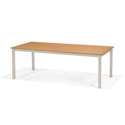Garden set, 1 Table and 4 Gray Aluminum and Natural Wood Chairs