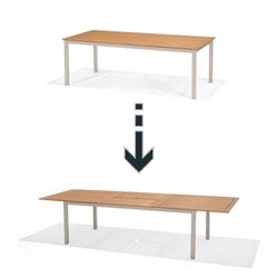 Garden set, 1 Table and 4 Gray Aluminum and Natural Wood Chairs