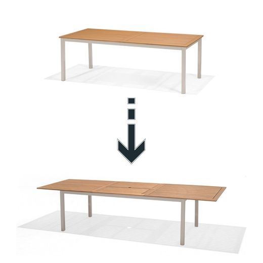 Garden set, 1 Table and 4 Gray Aluminum and Natural Wood Chairs