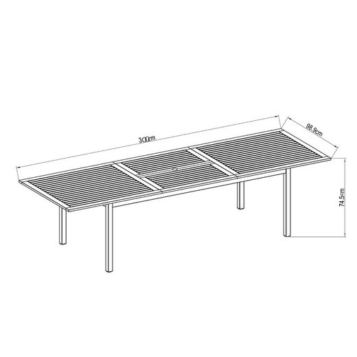 Garden set, 1 Table and 4 Gray Aluminum and Natural Wood Chairs