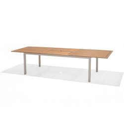 Garden set, 1 Table and 4 Gray Aluminum and Natural Wood Chairs