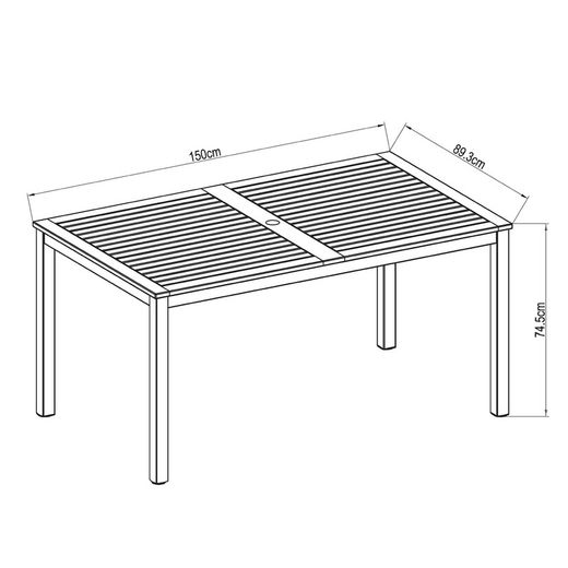 Wood and Aluminum Garden Table 150x89.3x74.40 cm 6 People