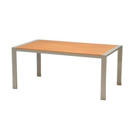 Mesa de comedor de exterior de madera natural y aluminio gris, 170x96,5x75 cm