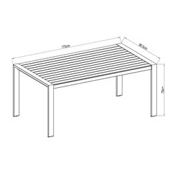 Mesa de comedor de exterior de madera natural y aluminio gris, 170x96,5x75 cm