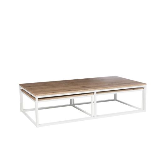 Table de Salon 3 Parties Rectangulaire Bois Métal Naturel / Blanc