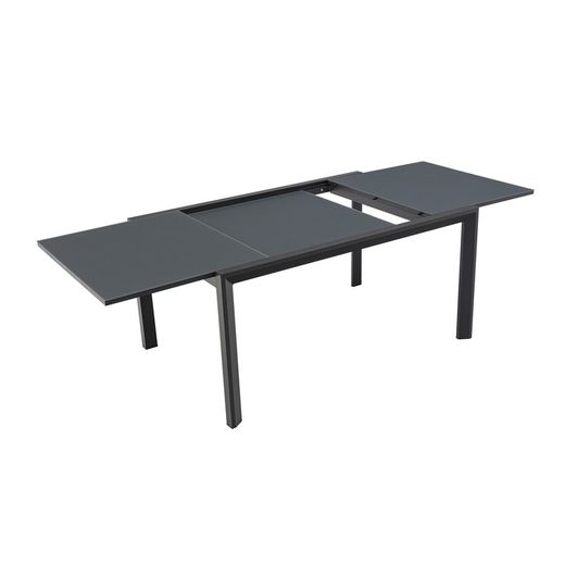 Extendable aluminum and glass table in anthracite, 150-225 x 100 x 75 cm | Orick