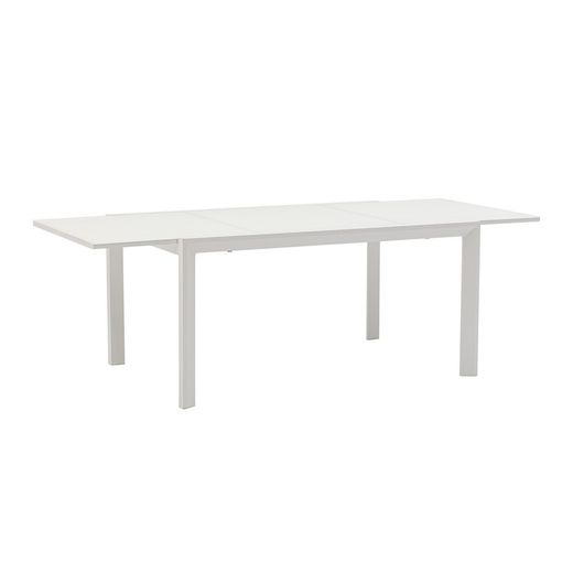 Uitschuifbare aluminium en glazen tafel in wit, 150-225 x 100 x 75 cm | Orik