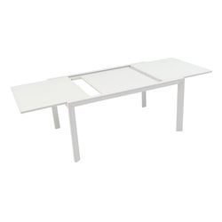 Uitschuifbare aluminium en glazen tafel in wit, 150-225 x 100 x 75 cm | Orik