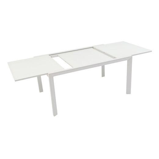 Uitschuifbare aluminium en glazen tafel in wit, 150-225 x 100 x 75 cm | Orik