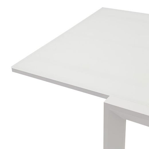 Uitschuifbare aluminium en glazen tafel in wit, 150-225 x 100 x 75 cm | Orik