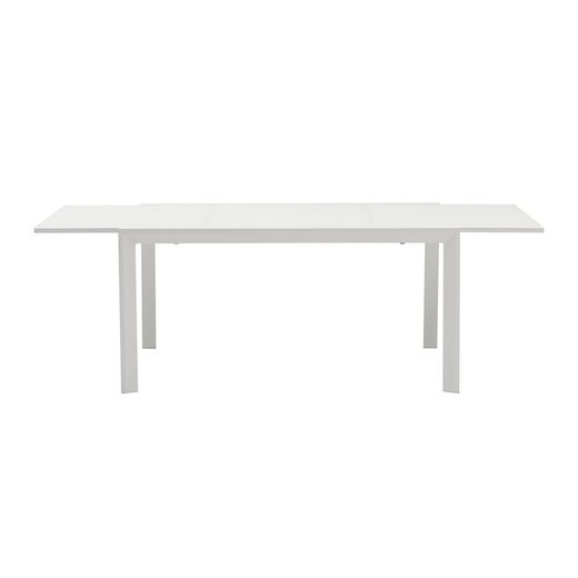 Uitschuifbare aluminium en glazen tafel in wit, 150-225 x 100 x 75 cm | Orik