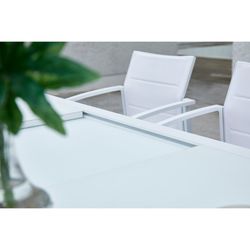 Uitschuifbare aluminium en glazen tafel in wit, 150-225 x 100 x 75 cm | Orik
