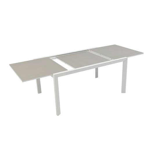Utdragbart aluminium- och glasbord i vitt och grått, 150-225 x 100 x 75 cm | Orick