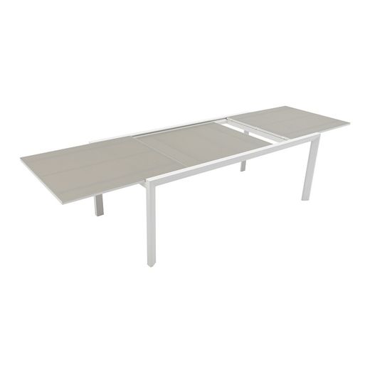 Utdragbart aluminium- och glasbord i vitt och grått, 200-300 x 100 x 75 cm | Orick