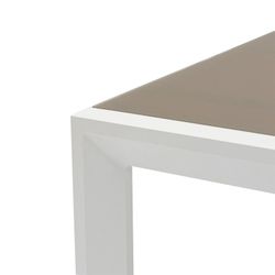 Uitschuifbare aluminium en glazen tafel in wit en taupe, 200-300 x 100 x 75 cm | Orik