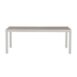Uitschuifbare aluminium en glazen tafel in wit en taupe, 200-300 x 100 x 75 cm | Orik