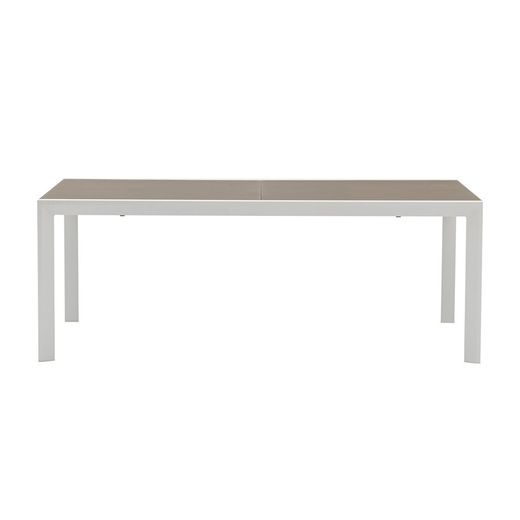 Uitschuifbare aluminium en glazen tafel in wit en taupe, 200-300 x 100 x 75 cm | Orik