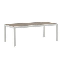 Uitschuifbare aluminium en glazen tafel in wit en taupe, 200-300 x 100 x 75 cm | Orik