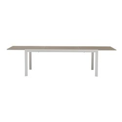 Uitschuifbare aluminium en glazen tafel in wit en taupe, 200-300 x 100 x 75 cm | Orik