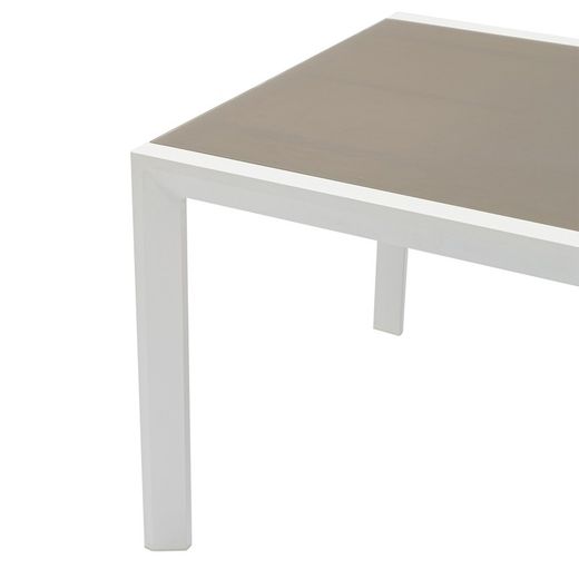 Uitschuifbare aluminium en glazen tafel in wit en taupe, 200-300 x 100 x 75 cm | Orik