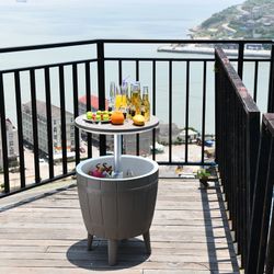 Gardiun Cosmopolitan Beige Resin Garden Refrigerator Table Capacity 37 L 48.5x48.5x57 / 82 cm 3 in 1 Function τραπεζάκι, ψυγείο και γκρι κάθισμα