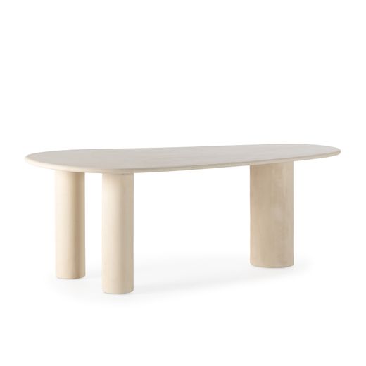 Mesa oval de madera en crema efecto cemento, 201 x 100 x 76 cm | Daila