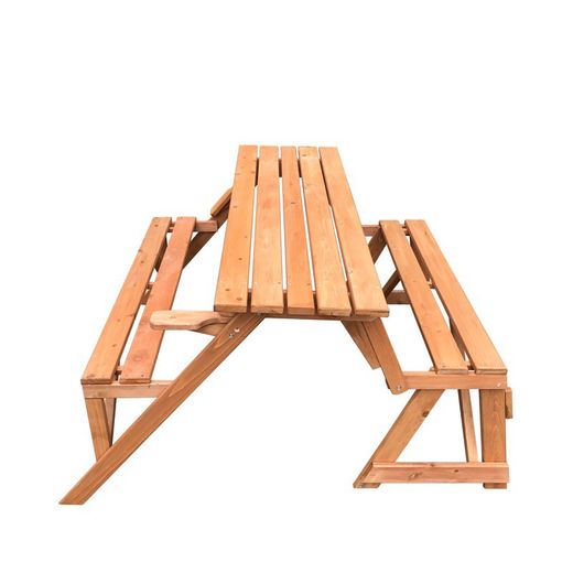 Mesa de Picnic/ Banco Summer Transformable de Madera Natural, 135x143x74,5 cm
