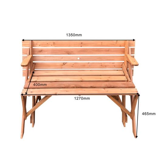 Mesa de Picnic/ Banco Summer Transformable de Madera Natural, 135x143x74,5 cm
