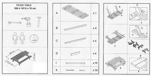 Mesa de Picnic Plus de Madera Natural, 200x148x70 cm