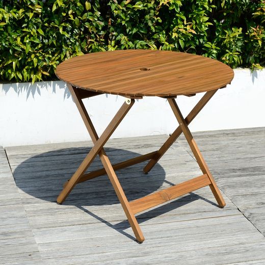 Mesa dobrável redonda de madeira de acácia 90 cm