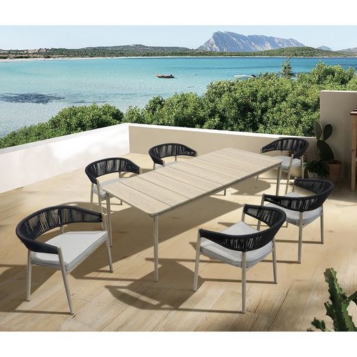 Garden dining set in natural aluminum | Sunset