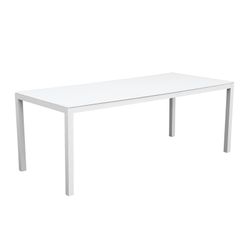 Rechthoekige tafel van aluminium en glas in wit, 200 x 90 x 74 cm | Adin