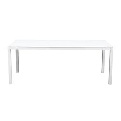 Rechthoekige tafel van aluminium en glas in wit, 200 x 90 x 74 cm | Adin