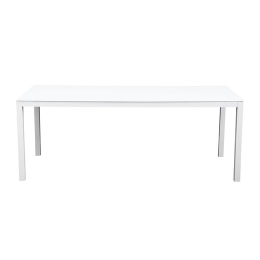 Rechthoekige tafel van aluminium en glas in wit, 200 x 90 x 74 cm | Adin