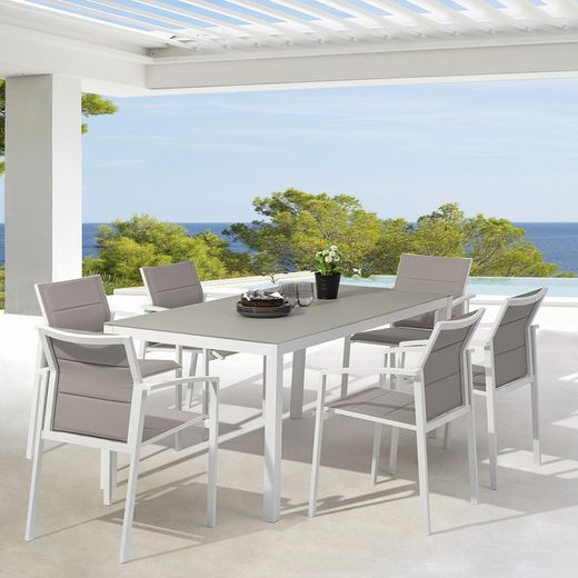 Garden dining set in white and gray aluminum | Adin + Orick