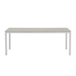 Rectangular aluminum and glass table in white and gray, 200 x 90 x 74 cm | Adin