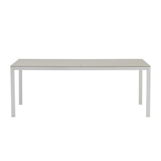 Rectangular aluminum and glass table in white and gray, 200 x 90 x 74 cm | Adin